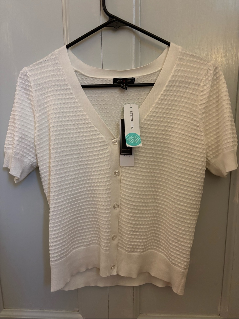 Stitch Fix White Textured V-Neck Button Cardigan
